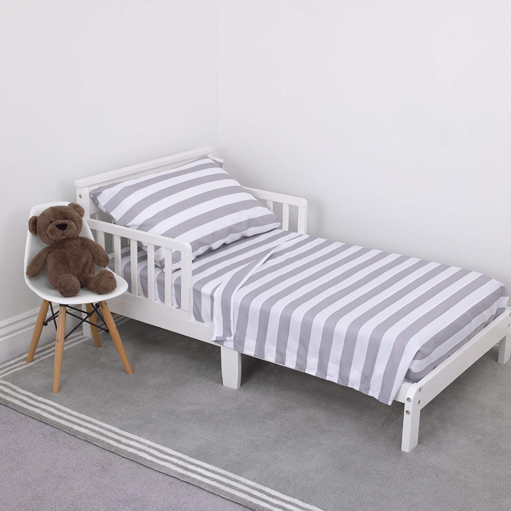 Grey & White Rugby Stripes 3 Pc. Toddler Sheet Set